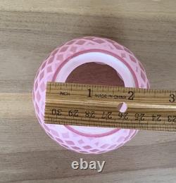 Victorian Art Glass Satin Diamond Pink Lamp Shade 2 1/8 Fitter Antique Rare