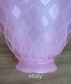 Victorian Art Glass Satin Diamond Pink Lamp Shade 2 1/8 Fitter Antique Rare