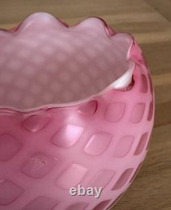 Victorian Art Glass Satin Diamond Pink Lamp Shade 2 1/8 Fitter Antique Rare