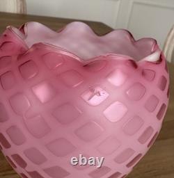 Victorian Art Glass Satin Diamond Pink Lamp Shade 2 1/8 Fitter Antique Rare
