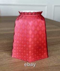 Victorian Art Glass Satin Diamond Red Lamp Shade 2.25 Fitter Antique Rare
