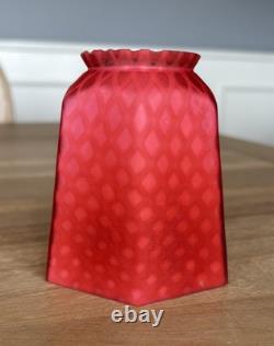 Victorian Art Glass Satin Diamond Red Lamp Shade 2.25 Fitter Antique Rare