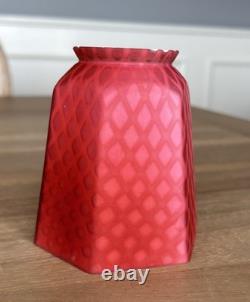 Victorian Art Glass Satin Diamond Red Lamp Shade 2.25 Fitter Antique Rare