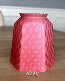 Victorian Art Glass Satin Diamond Red Lamp Shade 2.25 Fitter Antique Rare