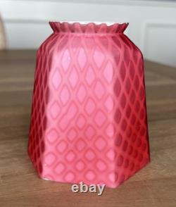 Victorian Art Glass Satin Diamond Red Lamp Shade 2.25 Fitter Antique Rare