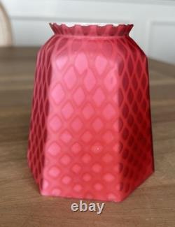 Victorian Art Glass Satin Diamond Red Lamp Shade 2.25 Fitter Antique Rare