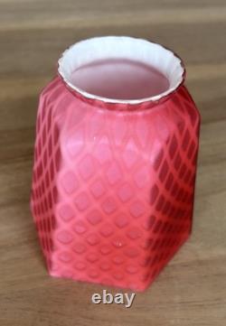 Victorian Art Glass Satin Diamond Red Lamp Shade 2.25 Fitter Antique Rare