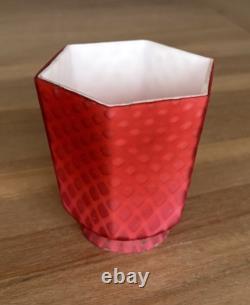 Victorian Art Glass Satin Diamond Red Lamp Shade 2.25 Fitter Antique Rare