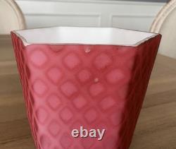 Victorian Art Glass Satin Diamond Red Lamp Shade 2.25 Fitter Antique Rare