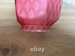 Victorian Art Glass Satin Diamond Red Lamp Shade 2.25 Fitter Antique Rare