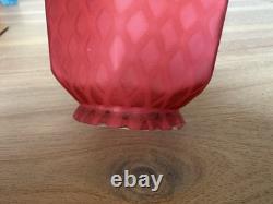 Victorian Art Glass Satin Diamond Red Lamp Shade 2.25 Fitter Antique Rare