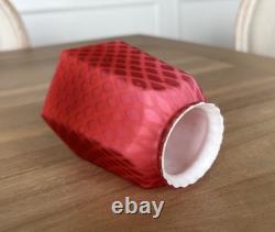 Victorian Art Glass Satin Diamond Red Lamp Shade 2.25 Fitter Antique Rare
