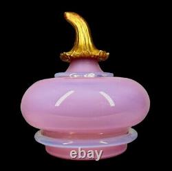 Victorian Art Glass Sculptural Pumpkin Pink Opalescent Hand Blown One Of Kind