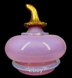 Victorian Art Glass Sculptural Pumpkin Pink Opalescent Hand Blown One Of Kind