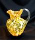 Victorian Art Glass Spatter Ruffled Pitcher 8 Yellow & Orange Clear Handle