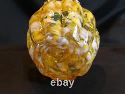 Victorian Art Glass Spatter Ruffled Pitcher 8 Yellow & Orange Clear Handle Victorian Art Glass Spatter Ruffled Pitcher 8 Yellow & Orange Clear Handle