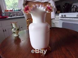 Victorian Art Glass Stevens & Williams Amber Footed Appled Flowers Ruffle Vase