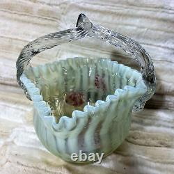 Victorian Art Glass Twist Handle Basket