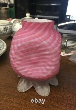 Victorian Art Glass Webb 4 Satin Quilted Footed Vase SIGNED