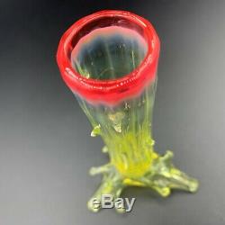 Victorian Art Glass by Thomas Webb Thorn Vase Uranium Glass Opalescent Rim 19c
