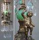 Victorian Art Nouveau Brass Cherub Swag Lamp Crystal Jadeite Green Glass Ball