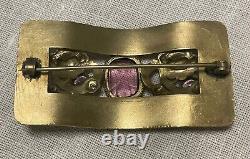 Victorian Art Nouveau Brass Sash Brooch Floral Lily Pad Lotus Blossom 3 Length