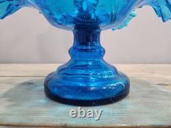 Victorian Art Nouveau Epergne Enameled Blue Ruffled Vase And Bowl Signed 15 Victorian Art Nouveau Epergne Enameled Blue Ruffled Vase And Bowl Signed 15