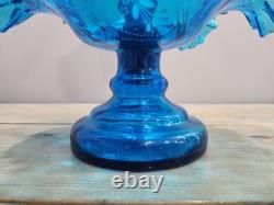 Victorian Art Nouveau Epergne Enameled Blue Ruffled Vase And Bowl Signed 15 Victorian Art Nouveau Epergne Enameled Blue Ruffled Vase And Bowl Signed 15