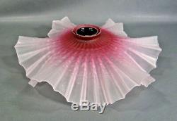 Victorian Art Nouveau Frosted Satin Glass Lamp Light Shade Cranberry Ruffled Rim