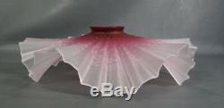 Victorian Art Nouveau Frosted Satin Glass Lamp Light Shade Cranberry Ruffled Rim