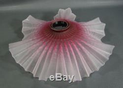 Victorian Art Nouveau Frosted Satin Glass Lamp Light Shade Cranberry Ruffled Rim