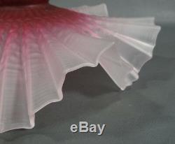 Victorian Art Nouveau Frosted Satin Glass Lamp Light Shade Cranberry Ruffled Rim