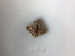 Victorian Art Nouveau Green Gold Filled Watch Pin Brooch Glass Garnet Antique