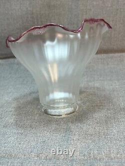 Victorian Art Nouveau Silver Glass Lamp Shade Bell Skirted Purple Rim 2.1'' fit