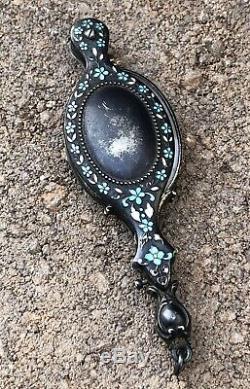 Victorian Art Nouveau Sterling Silver Enamel Floral Flower Lorgnette Eye Glasses