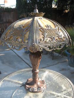 Victorian Art Nouveau VTG Antique Convex Caramel Slag Glass Lamp SHIPS FREE