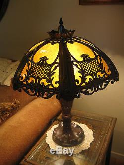 Victorian Art Nouveau VTG Antique Convex Caramel Slag Glass Lamp SHIPS FREE