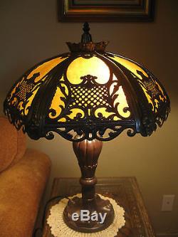 Victorian Art Nouveau Vintage Antique 6 Convex Caramel Slag Glass Shade Lamp