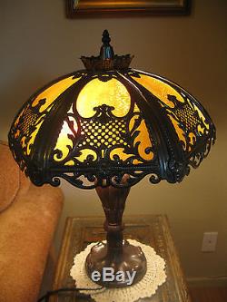 Victorian Art Nouveau Vintage Antique 6 Convex Caramel Slag Glass Shade Lamp