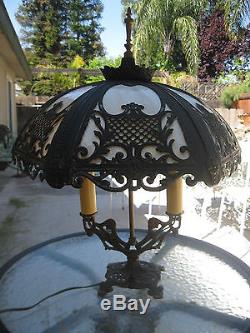 Victorian Art Nouveau Vintage Antique 6 Convex White/Beige Slag Glass Shade Lamp