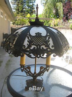 Victorian Art Nouveau Vintage Antique 6 Convex White/Beige Slag Glass Shade Lamp