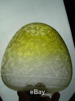 Victorian, Art Nouveau, Yellow Etched Glass Beehive Duplex Oil Lamp Shade