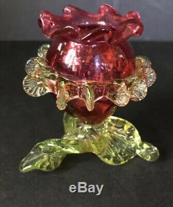 Victorian Art glass WEBB or STEVENS & WILLIAMS Cranberry Vaseline Vase Toothpick