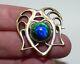 Victorian Arts & Crafts Peacock Foil Glass Brooch Jugendstil Pierced Design Pin