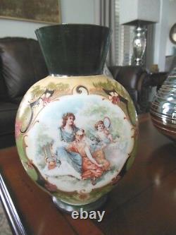 Victorian BRISTOL Glass PICTORIAL PORTRAIT Handpainted Enameled VASE 10.35 Tall