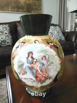 Victorian BRISTOL Glass PICTORIAL PORTRAIT Handpainted Enameled VASE 10.35 Tall