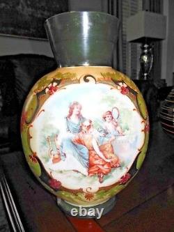 Victorian BRISTOL Glass PICTORIAL PORTRAIT Handpainted Enameled VASE 10.35 Tall