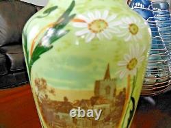 Victorian BRISTOL Glass PICTORIAL PORTRAIT Handpainted Enameled VASE 12.5 Tall