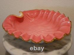 Victorian Beautiful Pink White Lined Art Glass 7 PC Shell Shaped Berry Set