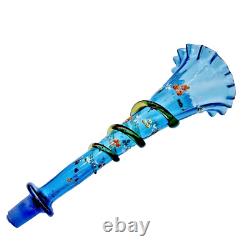 Victorian Blue Glass Epergne Trumpet Vase Enamelled Flowers Victorian Blue Glass Epergne Trumpet Vase Enamelled Flowers